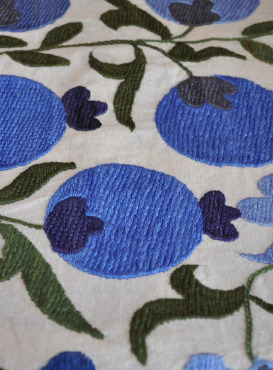Blue Pomegranates Suzani Embroidered Quilt